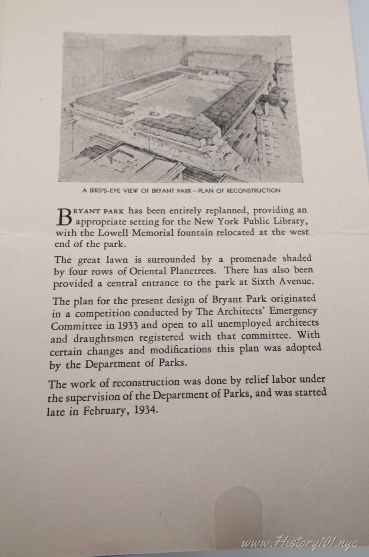 History101.NYC Acquires Original Invitations to 1934 Bryant Park Reopening #11