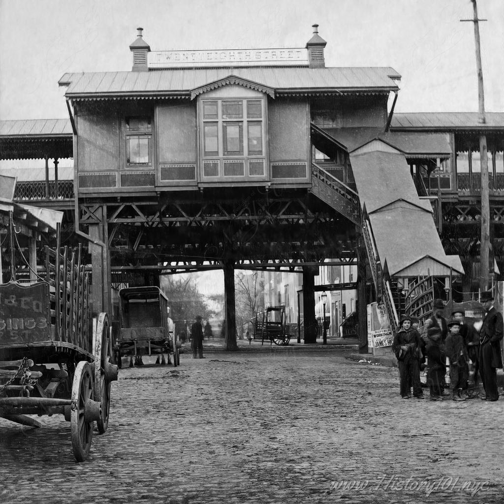 Photograph of an elevated railroad station constructed by the Manhattan Railway Company.