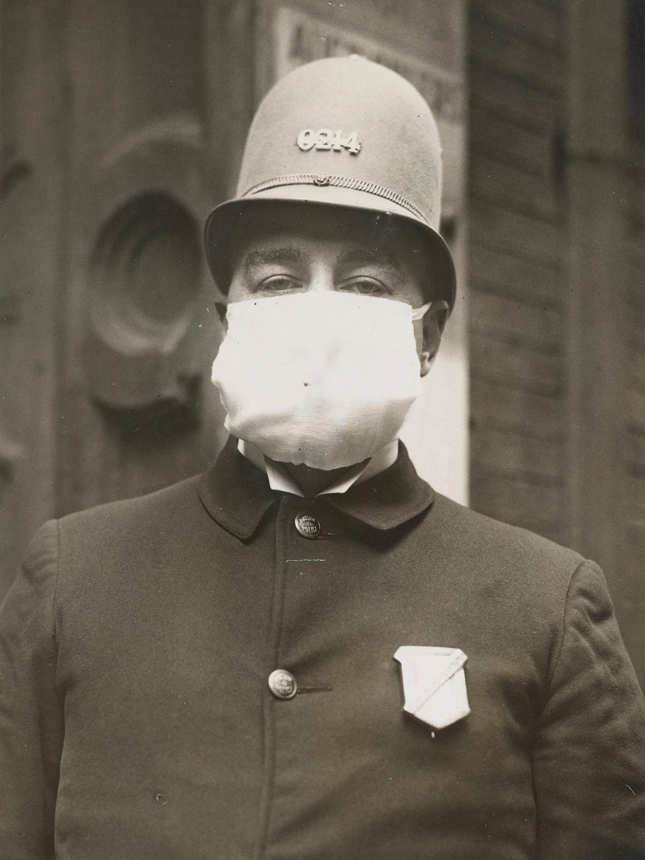 Influenza Epidemic - Policeman Wearing a Mask - NYC in 1918