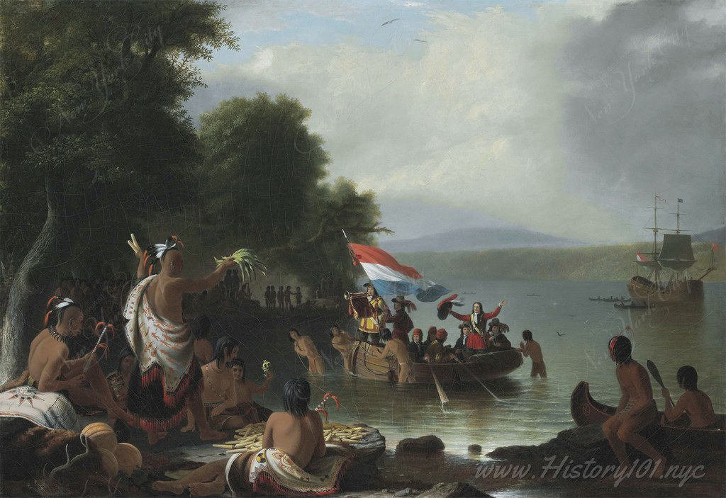 Robert Walter Weir's 1835 oil painting "Landing of Henry Hudson, 1609, at Verplanck Point, New York" depicts a pivotal moment in North American exploration.